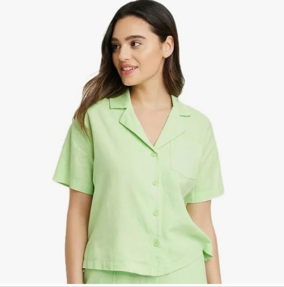 A New Day Women's Linen Short Sleeve Button-Down Camp Shirt-Size 3X